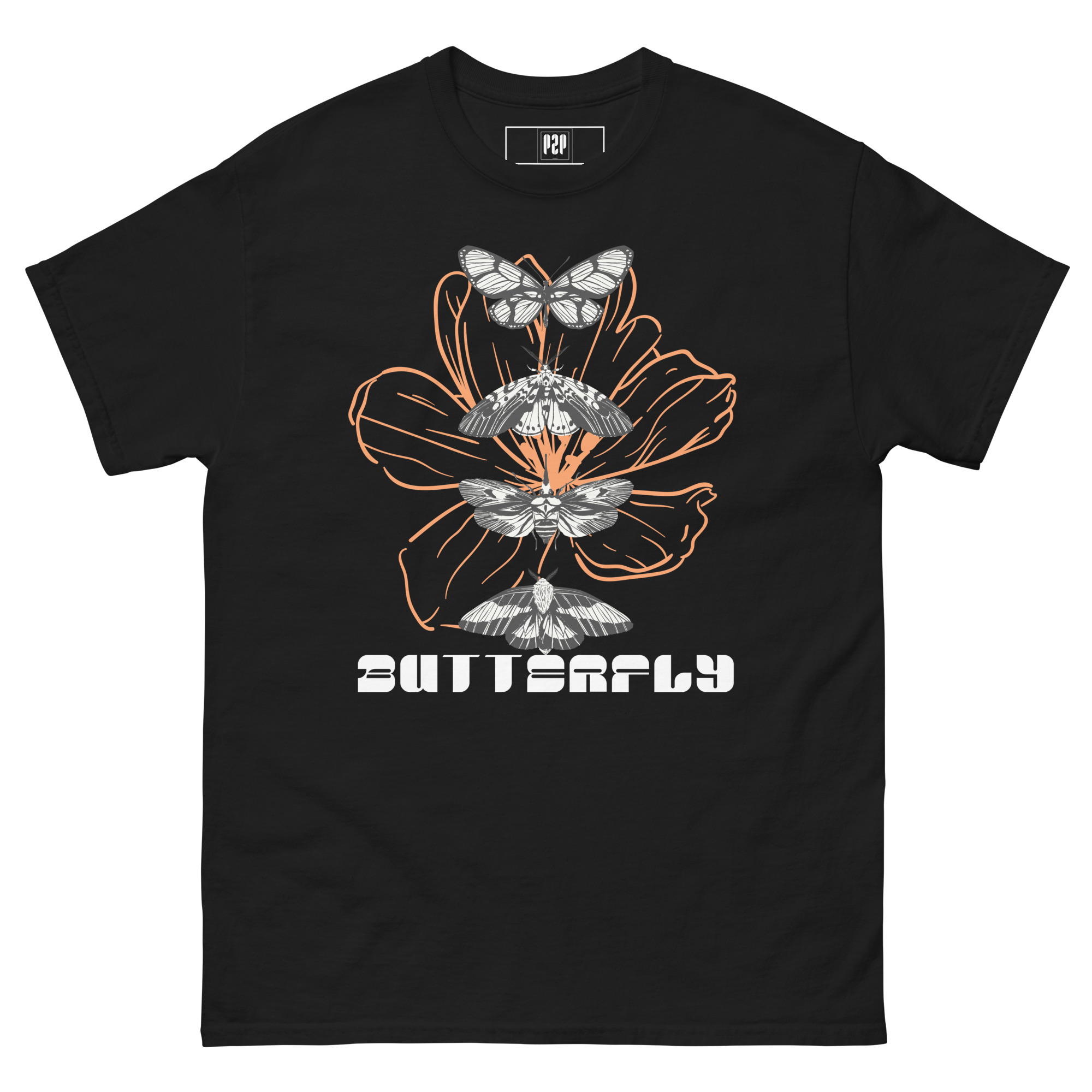 Neutral Illustrated Moth Butterfly Art T-Shirt