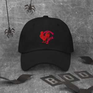 Awesome Sauce Dad Hat: Funny Chicken & Hot Sauce Graphic Cap