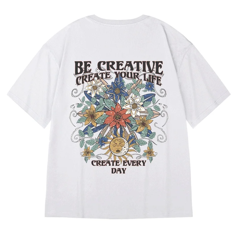 The 'Boho Flower Sun & Moon' Vintage Back Print Tee - Image 5