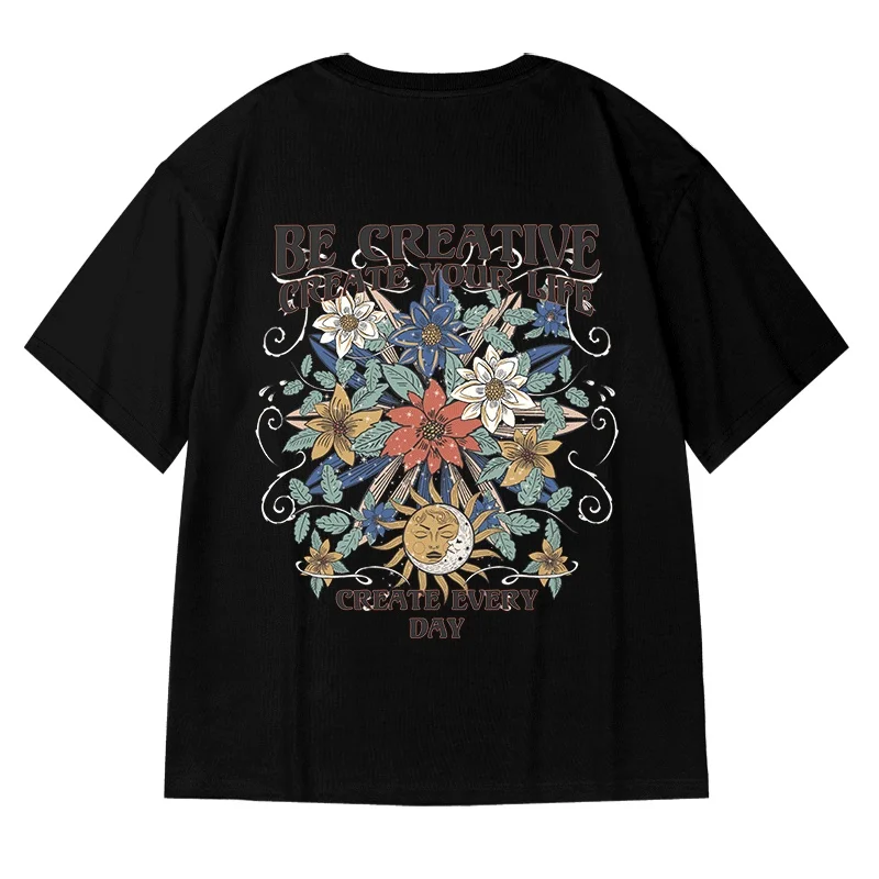 The 'Boho Flower Sun & Moon' Vintage Back Print Tee - Image 4