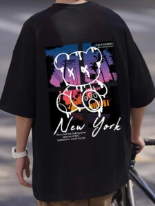 "Grungy NY Drip" Sunset Bear Oversized Tee