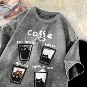 "Cat-feinated" Vintage Wash Coffee Cat Graphic Tee