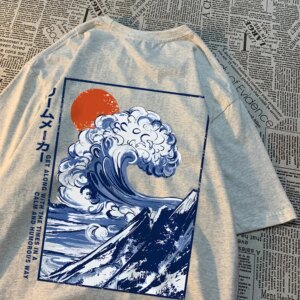 "Calm & Humorous" Great Wave Vaporwave Back Tee