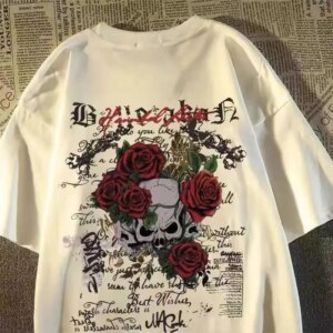 "Broken Heart" Gothic Rose Skull Back Graphic Tee
