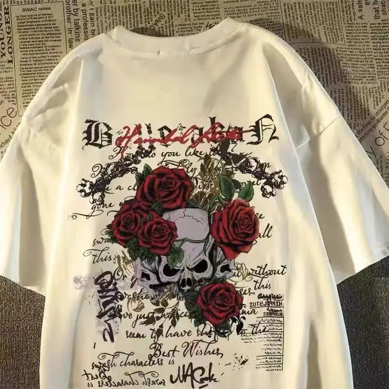 "Broken Heart" Gothic Rose Skull Back Graphic Tee