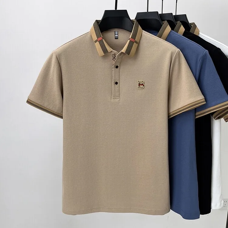 High-End Plaid Collar Silk Cotton Polo Shirt