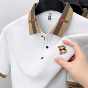 High-End Plaid Collar Silk Cotton Polo Shirt